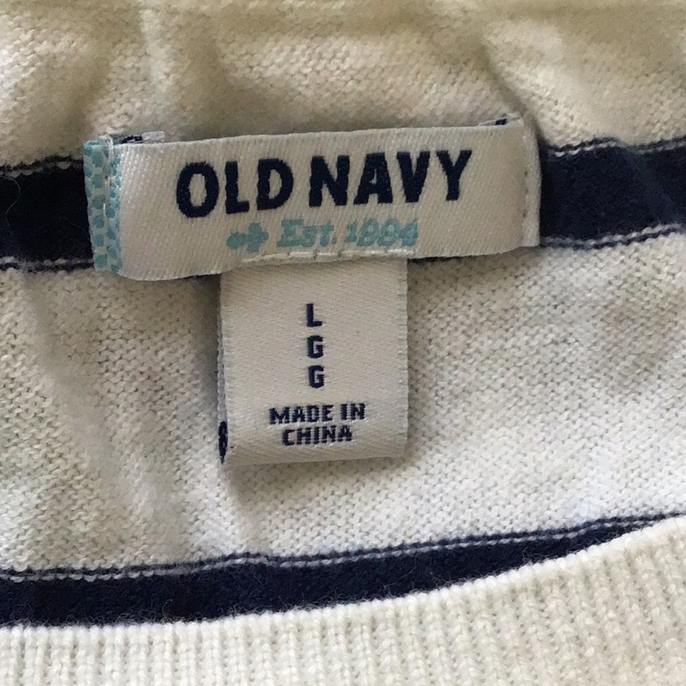 Old Navy M monogram cream & Navy blue stripe lightweight cotton sweater  Large - Picture 5 of 6